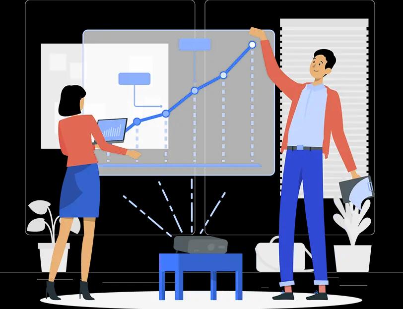 an ilustration with two people showing a graph