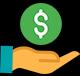 Representação de uma mão com o simbolo do dinheiro em cima